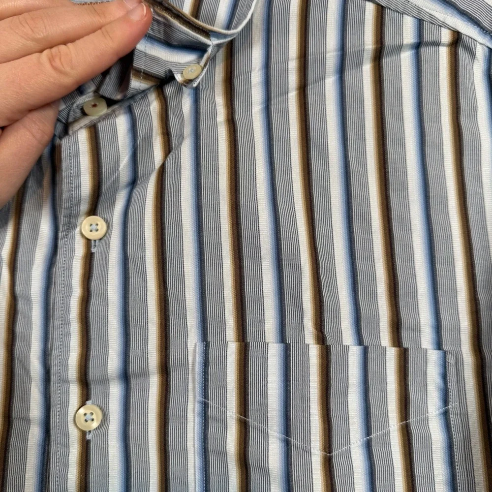 Tommy Bahama Button Down Shirt Mens Large Blue Brown Striped Long Sleeve Cotton‎